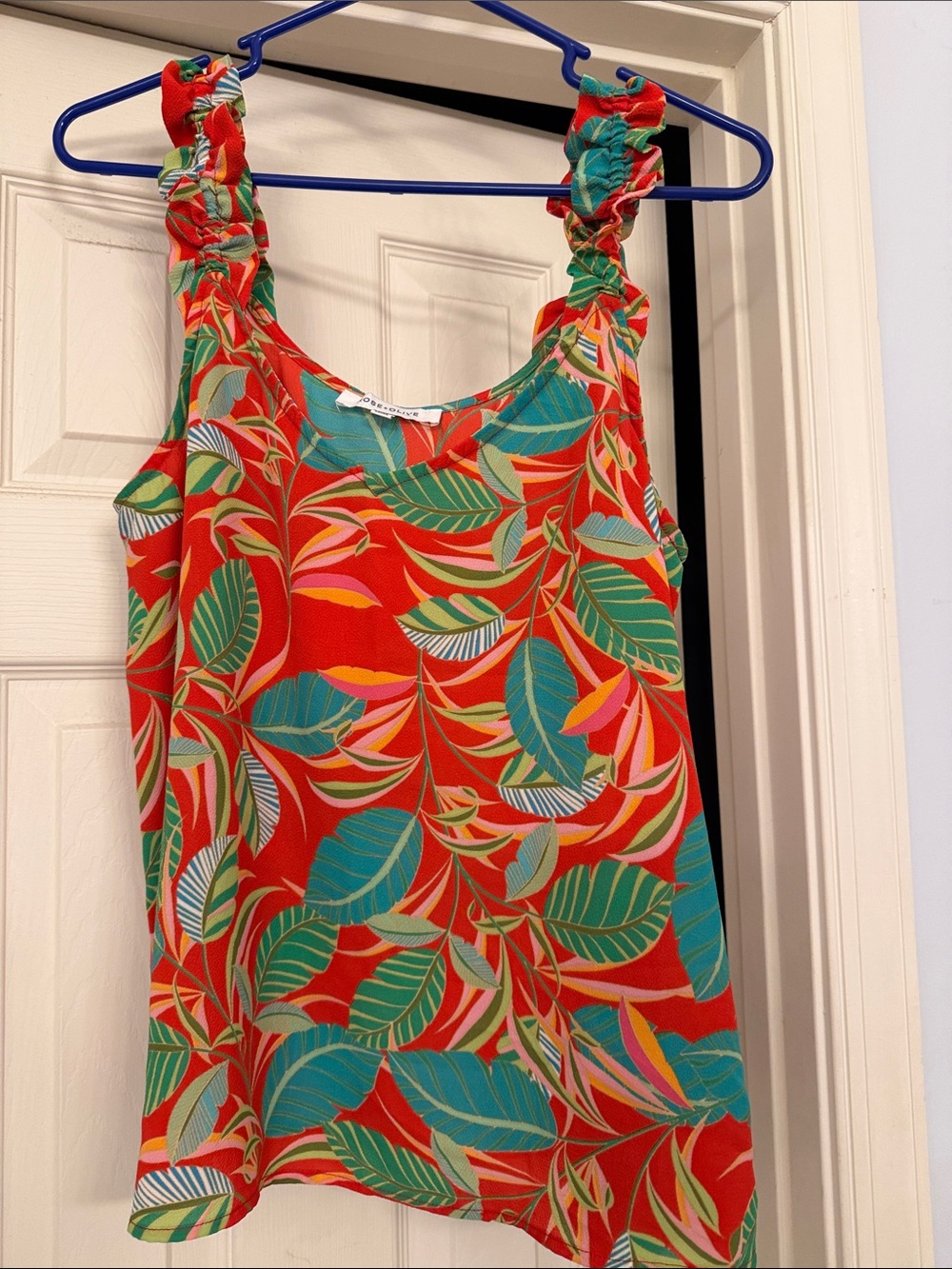 Rose & Olive Coral Tropical Leaf Tank Top